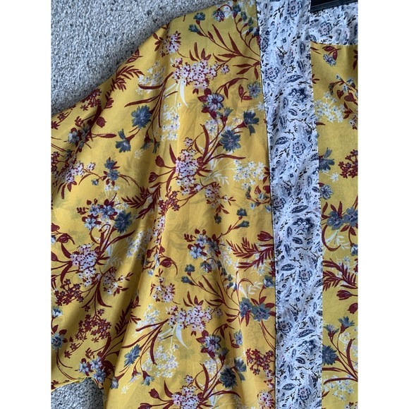 Japna Women's Sheer Floral Kimono Robe Boho Cottagecore Lightweight Yellow SMALL - Picture 3 of 5